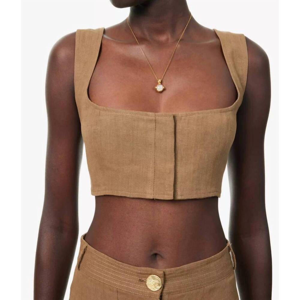NEW LE KASHA jirja linen bralette in tabacco